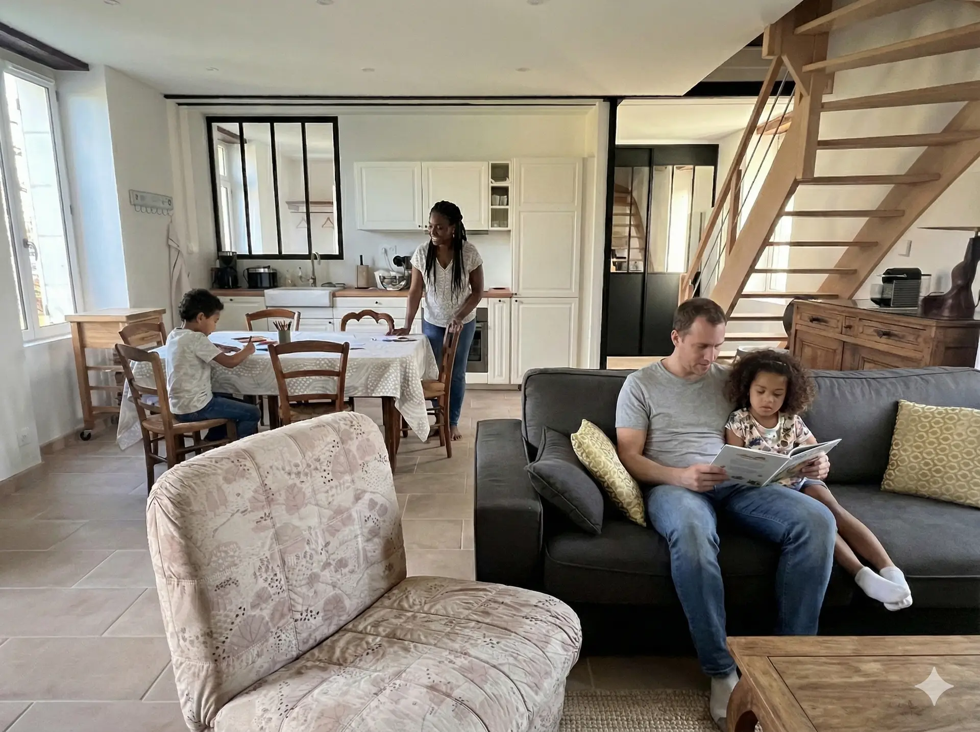 Arrivée famille gîte ou hôtel zoo beauval, salon moderne et lumineux